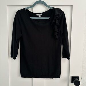 New York and Company Women's Size M Pullover Sweater Black With Ruffle Shoulder